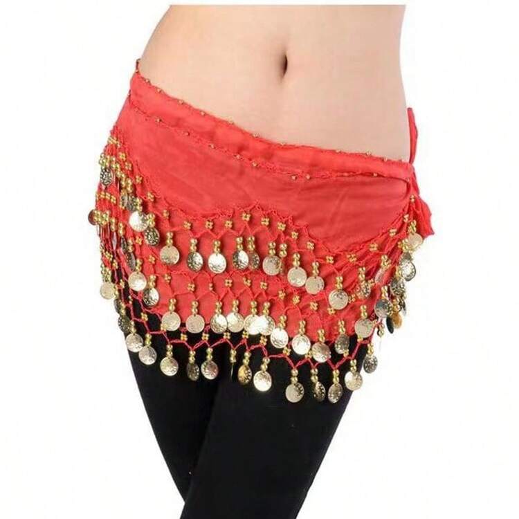 1 قطعة سلسلة خصر رقص البطن 98 قطعة عملة، حزام خصر 3 طبقات من العملات الذهبية للرقص، وشاح ورك للتمرين على الرقص - وشاح خصر بسلسلة عملات ذهبية من ثلاث طبقات - مشاهدة 6