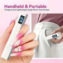 Portable LED Nail Lamp With Digital Timer - Fast Drying Gel Polish/Blue Light Curing Device, USB Powered LCD Display, Formaldehyde-Free Compact Lamp For Home, Salon, Nail Art - White, Suitable For Gel Nails, Rechargeable Lithium Battery
