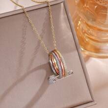 1pc Elegant Fashionable Copper Zirconia Tri-Color Safety Pin Necklace, Jewelry Gift For Women Suitable For Daily Wear, Shopping, Party