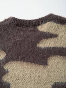 Unisex Fluffy Camouflage Pattern Jacquard Knit Pullover Sweater, Casual Commuter Streetwear, Suitable For Autumn And Winter, Long Sleeve Top - Green - View 9