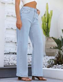 Jeans High Waisted Straight Leg Loose Jeanshalloween - Beige - View 2