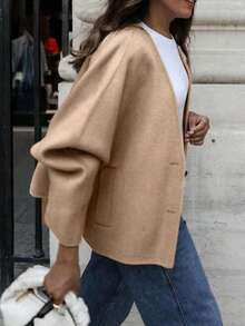 女士休闲纯色外套，百搭日常穿搭，秋冬季