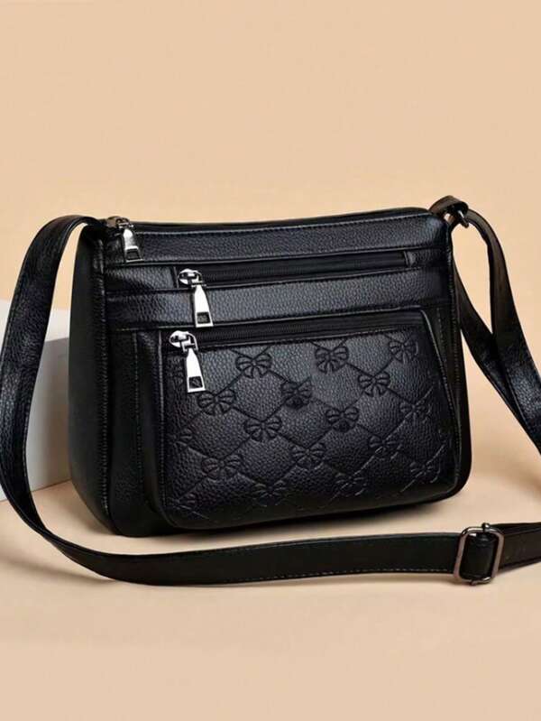 Ladies' PU Texture Middle-Aged Women's Bag, Mother's Bag, New Style Bag, Ladies' Classic Pattern Single Shoulder Crossbody Bag, Mother-In-Law BagNew All-In-One Atmosphere Middle-Aged Women Bag Mother Bag Mother-In-Law Bag Multi-Layer Soft Leather Feeling Shoulder Crossbody Bag