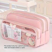1pc Multifunctional Large Capacity Pencil Case With Pen Holder, Durable Portable Organizer For Office Supplies And Cosmetics, Suitable For Back To School