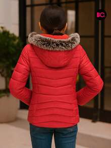 Big City Basic Girl's Quilted Jacket Plush Interior Casual Fashion With Hood - 紅色 - 查看 2