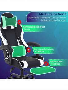 Ergonomic Racing Style Gaming Chair | Computer Desk Chair With Adjustable Lumbar Support | Breathable, Reclinable Design For Long Gaming/Work Hours - White - View 3