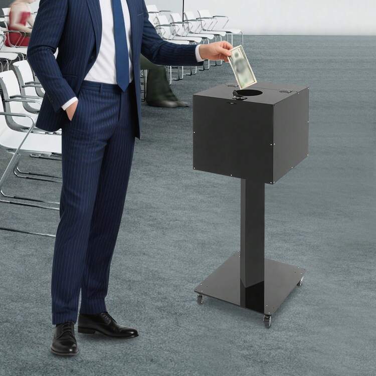 RibasuBB Suggestion Ballot Box With Lock, Key, And Wheels - Floor Standing Donation Box For Events, Offices, And Feedback Collection - 黑色 - 查看 3