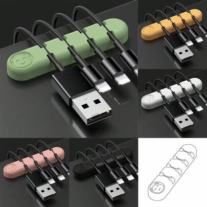 1pc/2pcs 5-Color 4-Position Creative Cartoon Fun Cable Storage Cable Organizer Bear Silicone Desktop Cable Fixing Device Data Cable Sorting And Fixing Earphone Cable Clip Cable Storage Godly Cable Organizer