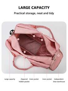 男女通用瑜伽运动健身包，带鞋仓、干湿分离口袋、可调节瑜伽垫绑带，可作旅行手提包或单肩包，适合锻炼。 - 黑色 - 查看 6