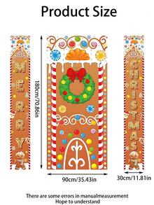3 pièces Couverture de porte de décoration de pain d'épices de Noël Joyeux Noël avec motif de couronne. Décoration de porche, décor de festival de Noël, couvertures de porte à suspendre pour l'extérieur et l'intérieur, décoration pour la maison, l'école et la salle de classe