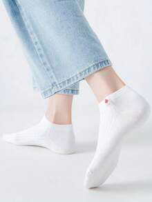 5双随机白色女士简约休闲袜子，卡通水果图案，适合日常穿着