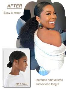 Afro Kinky Curly Synthetic Extensions Weave Bundles Weaving African Black Ponytail Elastic Band Hair Ring Ponytail 10 Inches - Multicolor - View 3