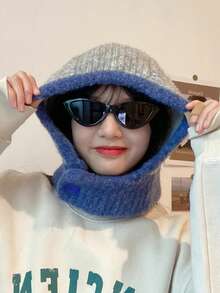 1 件女士灰色拉法帽、针织无檐小便帽围巾套装，适合秋冬季，适合节日和日常使用