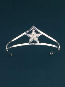 1 pieza Corona de aleación con estrella de cinco puntas al estilo europeo y americano, disponible en varios colores, para fiesta de cumpleaños de niñas, decoración de boda, fiesta de disfraces de Halloween, coronas, tiaras, guirnaldas para el cabello, diademas, accesorios para el cabello, novia, accesorios para el cabello para mujeres - A332-D10 - Ver 12