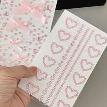 Hình dán nơ hồng hoạt hình tự dính chủ đề Ngày của Mẹ, hình dán trái tim hồng đính đá lấp lánh trang trí cho người lớn, có thể dùng để trang điểm mặt, làm bưu thiếp, thiệp, sách, album ảnh. - Hồng - Xem 5