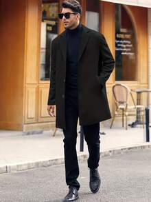 Men Lapel Neck Long Sleeve Trench Coat, Fall