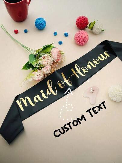 1Pc Custom Text Satin Ribbon, Personalized Quote Sash, Customized Birthday Sash, Customizable Bachelorette Sash, Ideal Gifts For Him, Ideal Gifts For Her Graduation, School Supplies, For Teacher Gifts, For University, For Colleague, For Dorm Rooms, For Teacher, For Boys And Girls, For Teenagers, Junior High School Students,