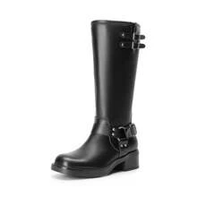 Botas Largas para Mujer, Botas de Motociclista para Dama con Punta Cuadrada - Negro - Ver 5
