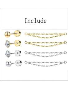 1pc 18K Gold Plated 4 Prong Inlaid Zirconia/Hypoallergenic Pierced Earring Chain Pendant Flat Back Cartilage Helix Piercing Fine Jewelry Suitable For Daily Wear Wedding Party Engagement Anniversary Valentine's Day - Multiple Styles - View 10