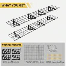 Estantes de pared para garaje de 30 x 183 cm con ganchos, sistema de organización resistente para garaje con colgador de bicicletas, soporte de almacenamiento, estantes flotantes, capacidad de peso de 250 kg, paquete de 2 - Negro 12x72 pulgadas / 30,5x183 cm - Ver 6