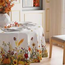 XCHI Fall Color Wild Flowers Pumpkin Tablecloth Round Washable Table Covers For Home Party Decorations 70x70 Inch