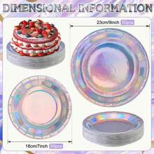 10/50/100pcs Rainbow Color Paper Plates, 7 Inch/9 Inch Round Disposable Party Plates, Holographic Rainbow Color Dessert Plates For Birthday, Baby Shower, Wedding, Dinner, Picnic