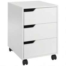 THE 3 Drawer Mobile File Cabinet, Vertical Filing Cabinet With Wheels Home Office, White - White - View 2