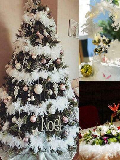 1 pieza Corona de plumas esponjosas blancas, adecuada para decoración de árbol de Navidad, barandilla de escalera, decoración de chimenea