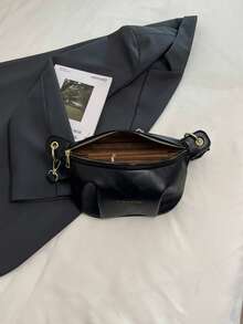 [Chic 2025 时尚单肩包] 深棕色/黑色几何印花宽肩带斜挎包 - 2025 女士时尚单肩包 - 耐用 PU 配涤纶衬里，都市复古风格新时尚大容量高端韩版休闲简约轻便百搭，复古休闲复古风格，字母印花，可调节肩带，女士单肩斜挎包手提包