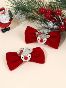 2个圣诞蝴蝶结和可爱小鹿装饰发夹，青少年发饰礼物 - 彩色 - 查看 2