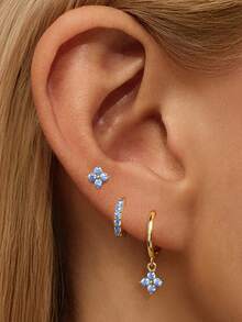 EleRunis 3pcs S925 Sterling Silver Opal Flower Hoop Earrings Creative Classic Tiny Cartilage Earrings Cubic Zirconia Earrings For Women Wedding Party Wedding Engagement Party Gift