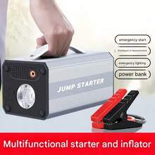 محرك تشغيل السيارة المحمول وضاغط الإطارات من CARSUN، سعة حتى 6 لتر بنزين/4 لتر ديزل، ضاغط هواء رقمي 150 رطل/بوصة مربعة مع إضاءة LED، شاحن هاتف للطوارئ، بطارية ليثيوم للسيارات والدراجات النارية والدراجات والكرات الرياضية