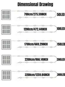 1 pieza Guirnalda de Luces Solares para Exteriores - 300/200/150/100/50 LED, Luces de Hadas Solares de Alambre de Cobre, IP65 Impermeable, 8 Modos de Iluminación, Adecuado para Jardín, Terraza, Boda, Acampada, Fiesta, Patio, Decoración de Árbol de Navidad, Navidad, Halloween, Luces de Decoración para el Día de San Valentín (Blanco Cálido/Blanco/Color/Azul/Rosa/Rojo)