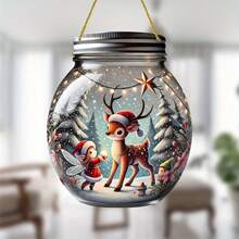 Christmas Ornament 2D Acrylic Deer Jar Hanging Decorations For Tree Wall Door Holiday Party Supplies
