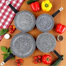 EliteHoff 4-częściowy zestaw patelni indukcyjnych (20/24/28 cm) + patelnia do naleśników 24 cm, zestaw patelni indukcyjnych, odlew aluminiowy z powłoką nieprwierk kolor szary - 灰色 - 查看 5