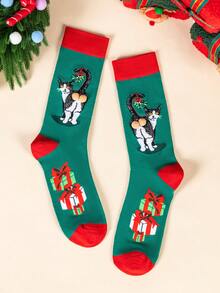 6/3/1 双装女士圣诞趣味袜子，印有鸡蛋、猫咪和卡通人物图案，男女皆宜的新奇袜子，适合圣诞节、新年礼物和日常穿着 - 彩色 - 查看 3