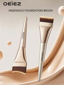 OEIEZ 扁平粉底刷，韩式化妆刷刮刀式粉底液刷，香槟色高级面部化妆刷，粉底刷，遮瑕刷，腮红刷，修容刷，腮红刷，古铜粉刷，散粉刷，粉底刷，腮红刷 - 彩色 - 查看 2