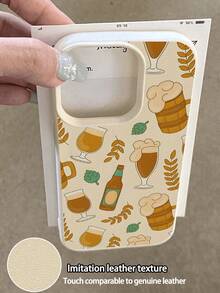 1 pieza Funda protectora suave para teléfono con textura de piel de litchi, antideslizante y a prueba de caídas, con diseño de patrón de cerveza de trigo de moda de otoño, compatible con Apple, teléfonos
