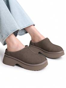 Women Platform Mules Wedge Closed Toe Clogs Faux Suede Slip On Memory Foam Non-Slip Lightweight Casual Slippers Shoes Autumn Winter - màu nâu - Xem 5
