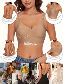 1pc Women's Sexy Backless Strapless Bra - Seamless Non-Transparent Cups, Adjustable Shoulder Straps, Thin Profile For Wedding, Formal, Evening Dresses - No Underwire Needed, Bridal Lingerie & Special Occasion Bras, Evening Wear Support, Modern Bra Design, Comfortable Fit Bra - Coffee color - 查看 3