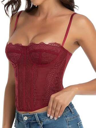 1pc Lace Bustier Corset Tops For Women Sexy Going Out Party Club Top With Buckle