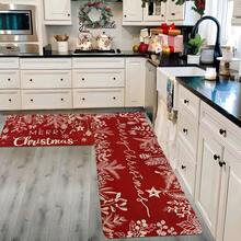 1/2 pezzi Tappeti da pavimento natalizi, sfondo rosso classico con decorazioni di rami e motivi floreali, decorazione per atmosfera natalizia, tappeti da cucina, decorazione per la stanza, perfetti per sala da pranzo, corridoio, bagno, camera da letto e ingresso - Multicolore - Visualizzare 8