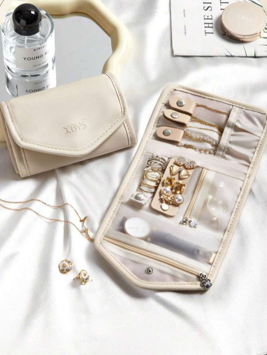 1 pieza Bolsa de almacenamiento de joyas para viaje, Bolsa de almacenamiento de collares y aretes de PU con compartimentos, Caja de almacenamiento de joyas con cremallera portátil para accesorios de viaje, Bolsa de maquillaje, Bolsa de cosméticos, Esencial de viaje, Gran capacidad, Bolsa de maquillaje grande, Regalo de Navidad, Bolsa, Viaje, Regalos para mujeres, Neceser de mujer, Esencial de viaje, Bolsa, Embrague / Bolso pequeño, Neceser, Organizador de maquillaje, Organizador de maquillaje, Bolsa, Soporte de brochas, Mini bolsa, Bolsa de gran capacidad