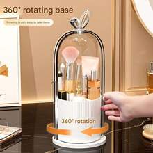 1 cutie de depozitare pentru machiaj, rotativă la 360°, rezistentă la praf, suport organizator de masă de mare capacitate, potrivit pentru toaletă, birou, cămin, birou, casă (alb/galben/roz)