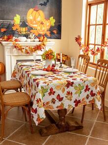 1pc Thanksgiving Maple Leaf Print Tablecloth, 3D Bamboo Texture, Washable Rectangular Table Cover For Coffee Tables, Bedside Cabinets, Dining Tables, Home Decor, Dining, Parties, Holidays, Autumn