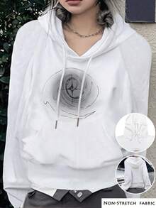 GILIPUR Y2K Women's Simple Printed Hooded Long Sleeve Sweatshirt Casual Vintage Streetwear Fall Outfits Vintage Clothes Style Going Out Outfits