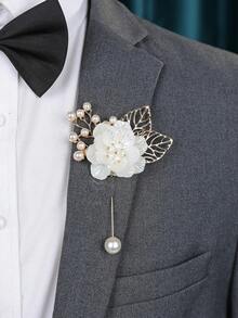 2件/1件玫瑰金金属合金胸针和腕花套装，适合新郎、新娘、婚礼、订婚、活动、派对、宴会、情人节配饰 - A - 查看 5