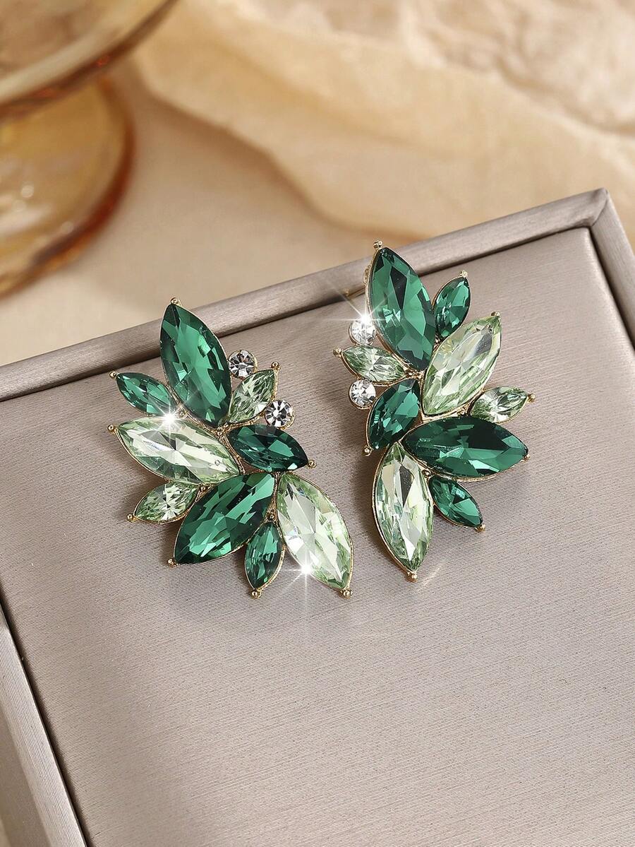 1 Pair Bohemian Alloy Rhinestone Inlaid Fashion Versatile High-End Luxury Exaggerated Earrings For Women - Mixed Green - View 1