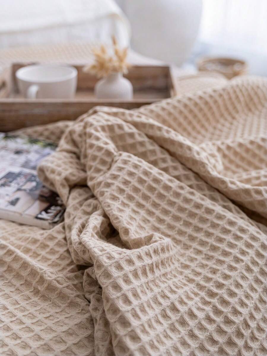 200X230 华夫格毯，100% 纯棉华夫格毯，多用途几何华夫格毯，Dokubba 华夫格毯 - 米色 - 查看 1