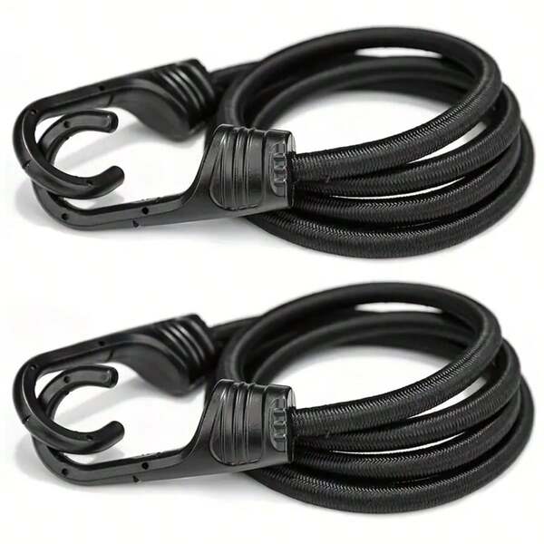 2 Packungen Schwere Bungee-Spanngurte mit Haken, schwarze elastische Gurte. Vielseitig einsetzbare Zurrgurte zum Sichern von Ladung auf Gepäckträgern, Wohnmobilen, Kofferräumen und Motorrädern. Ein unverzichtbares Outdoor-Werkzeug für Camping, Umzüge und Transporte. Ein Muss-haben Kfz-Zubehör.